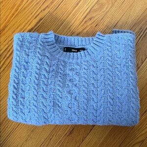 Mango Pale Blue Cable-Knit Crewneck Sweater